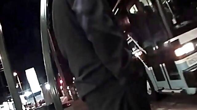 Horny Milf fucked with vibrator on bus & sucking cock