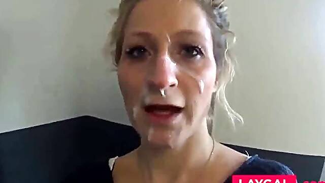 Blonde Amateur Receives Facial After Deep-Throat Blowjob