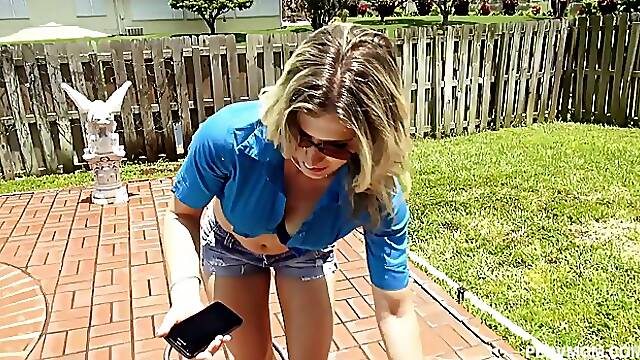Sexy blonde MILF with nice boobs Cory Chase bangs her stepson (POV)