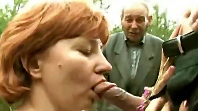 Old Pensioner Watches How His Mature Wife Sucks Young Dick