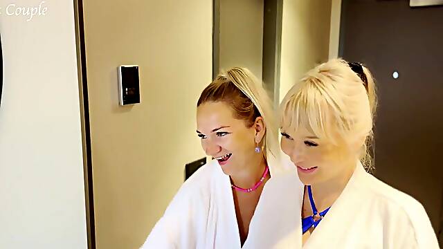 Wife and her girlfriend were nasty in public hotel pool previous to FFM 3some with spouse in room