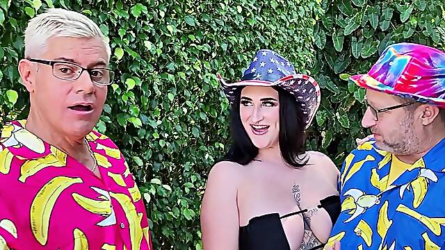 Avalon Mira's big tits bounce in Dan & Dean Van Damme's amateur porn