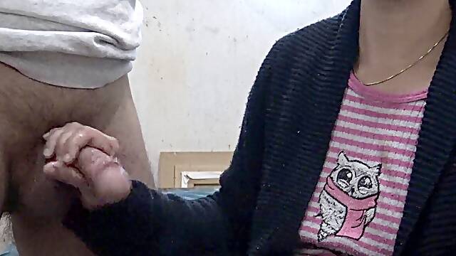 Abnormal stepmother gives her cherry stepson a hand-job for the first time in his life