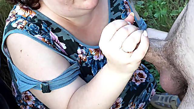 Russian mischievous cougar boinked outdoor on the countryside