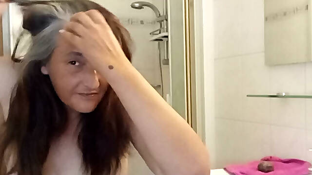 Mature 52 year old triggers you with slow hair combing without bra very detailed