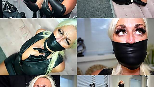 A game of cat and leather mouse with leather clad milf cally, bound and gagged (wmv)