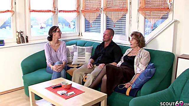 German Granny Seduce to Fuck by Grand Step Son and Step Mom Caught