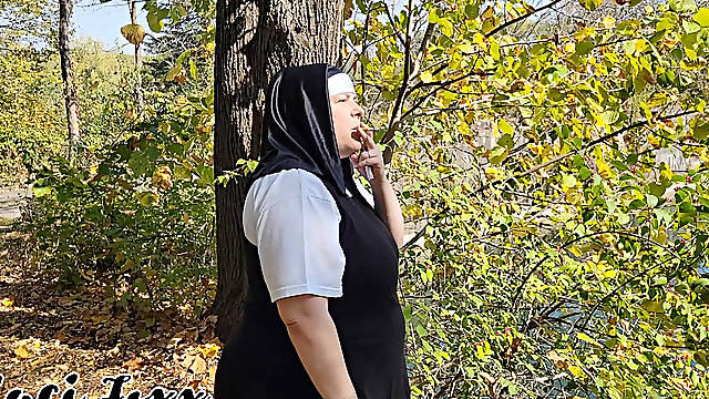 Smoking Pregnant Nun