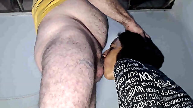 Latina Sucking Cum - on Her Knees Blowjob