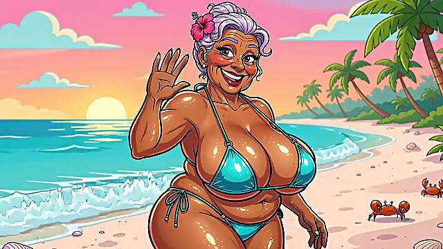 Busty Granny Huge Boobs Beach Tease - New Ai Style